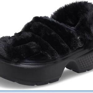 CROCS Black Fuzzy Mules